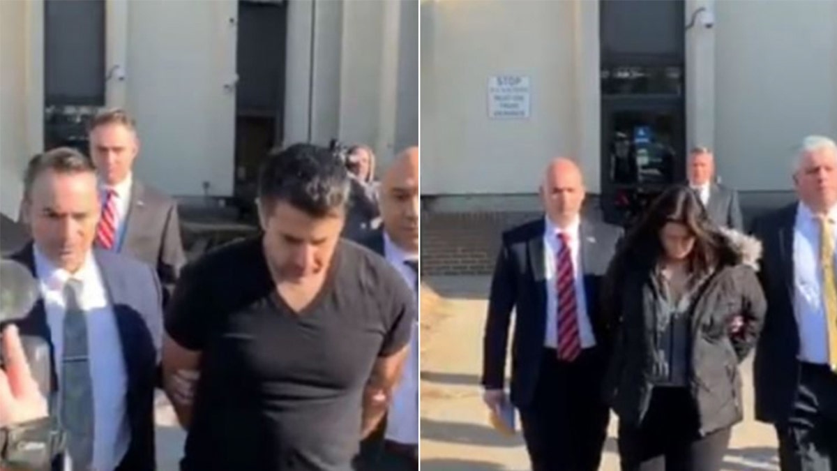 Images show Michael Valva, 40, a New York City police officer, and his fiancee Angela Pollina, 42, leaving a police station in Suffolk County, L.I., after they were charged with murder in the death of Valva's autistic 8-year-old son, Thomas Valva.