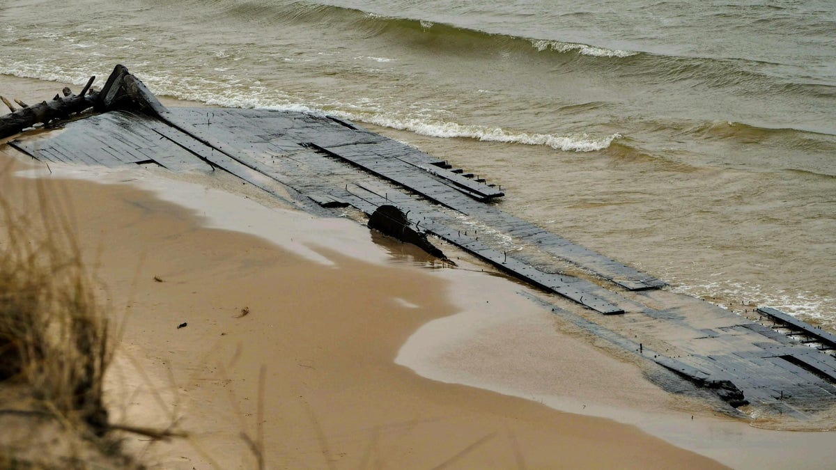 The wreck is about one third to a half reburied in the sand, according to the West Michigan Underwater Preserve (WMUP).