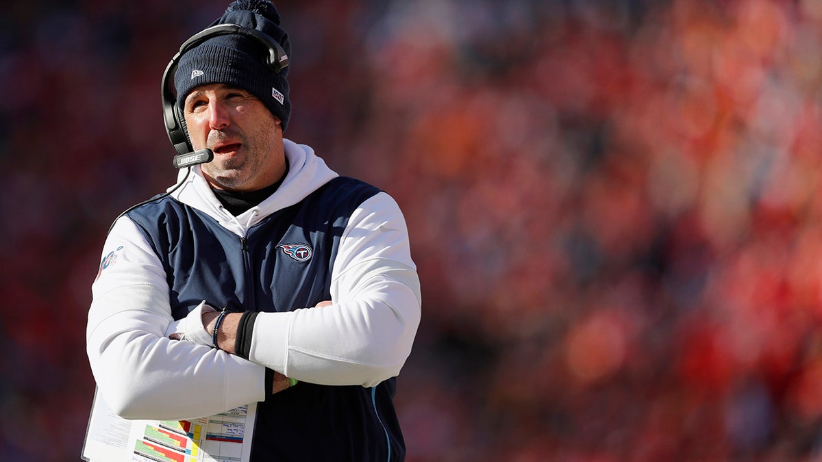 Tennessee Titans head coach Mike Vrabel watching during the first half of the game. (AP Photo/Jeff Roberson)