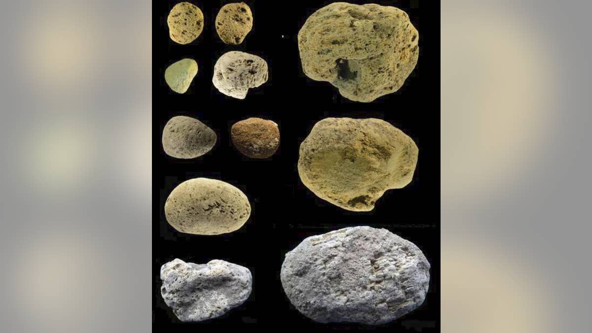 Pumice stones discovered in the Grotta dei Moscerini in Italy.