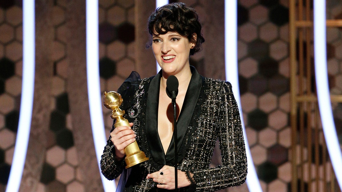 This image released by NBC shows Phoebe Waller-Bridge accepting the award for best actress in a comedy series for "Fleabag" at the 77th Annual Golden Globe Awards at the Beverly Hilton Hotel in Beverly Hills, Calif., on Sunday, Jan. 5, 2020.