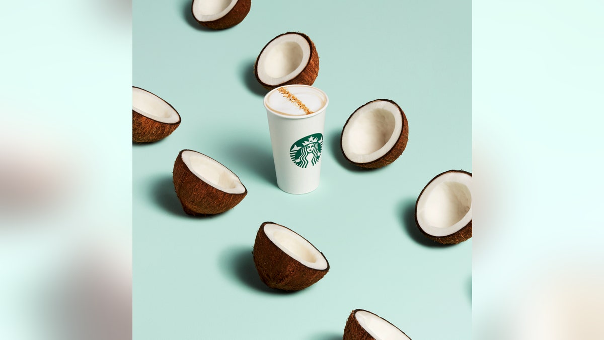 Starbucks' new Coconutmilk Latte beverage contains Starbucks Blonde Espresso, steamed coconut milk and cascara sugar.