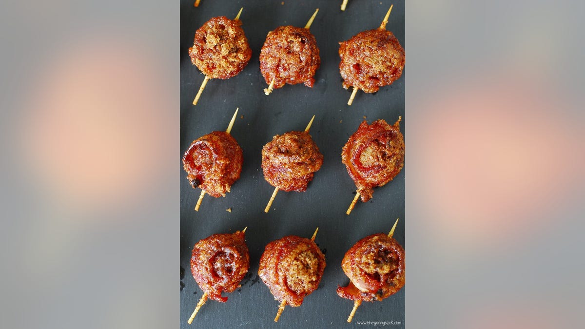 Sweet and Spicy Bacon-Wrapped Meatballs