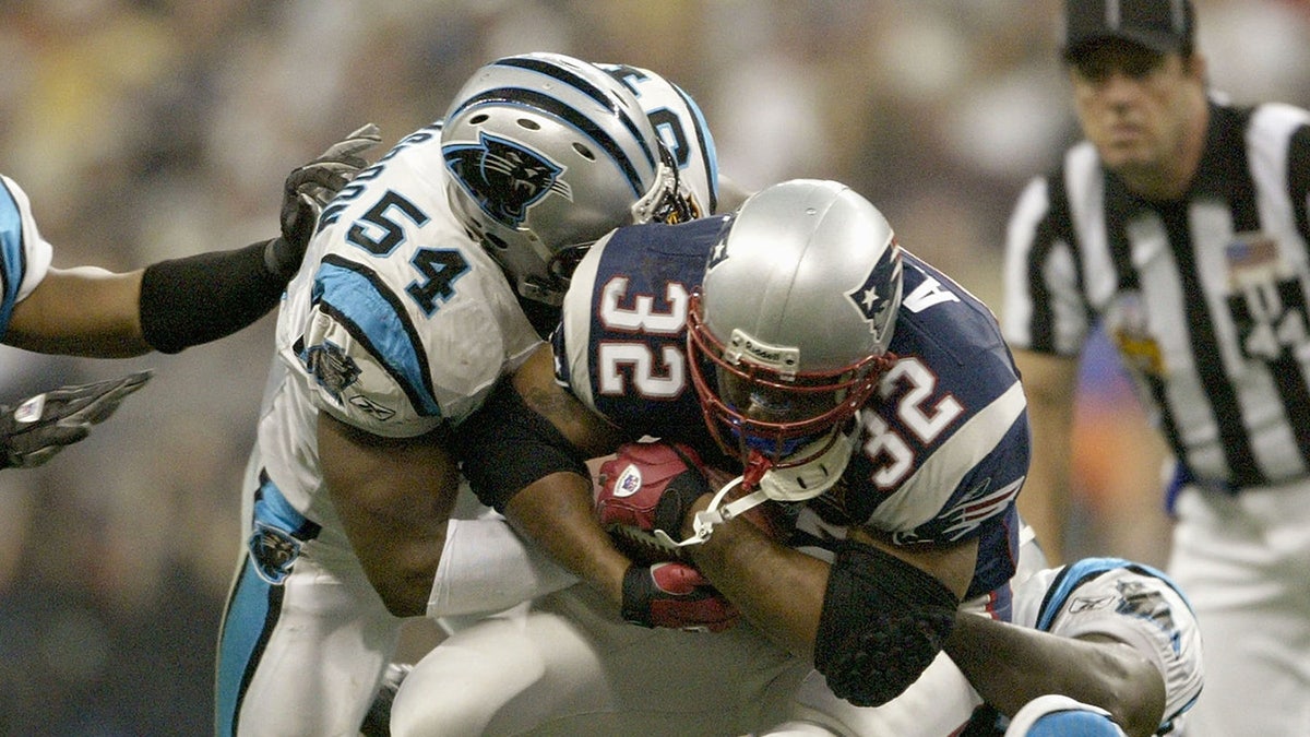 Will Witherspoon made several tackles in Super Bowl XXXVIII. (Photo by Elsa/Getty Images)