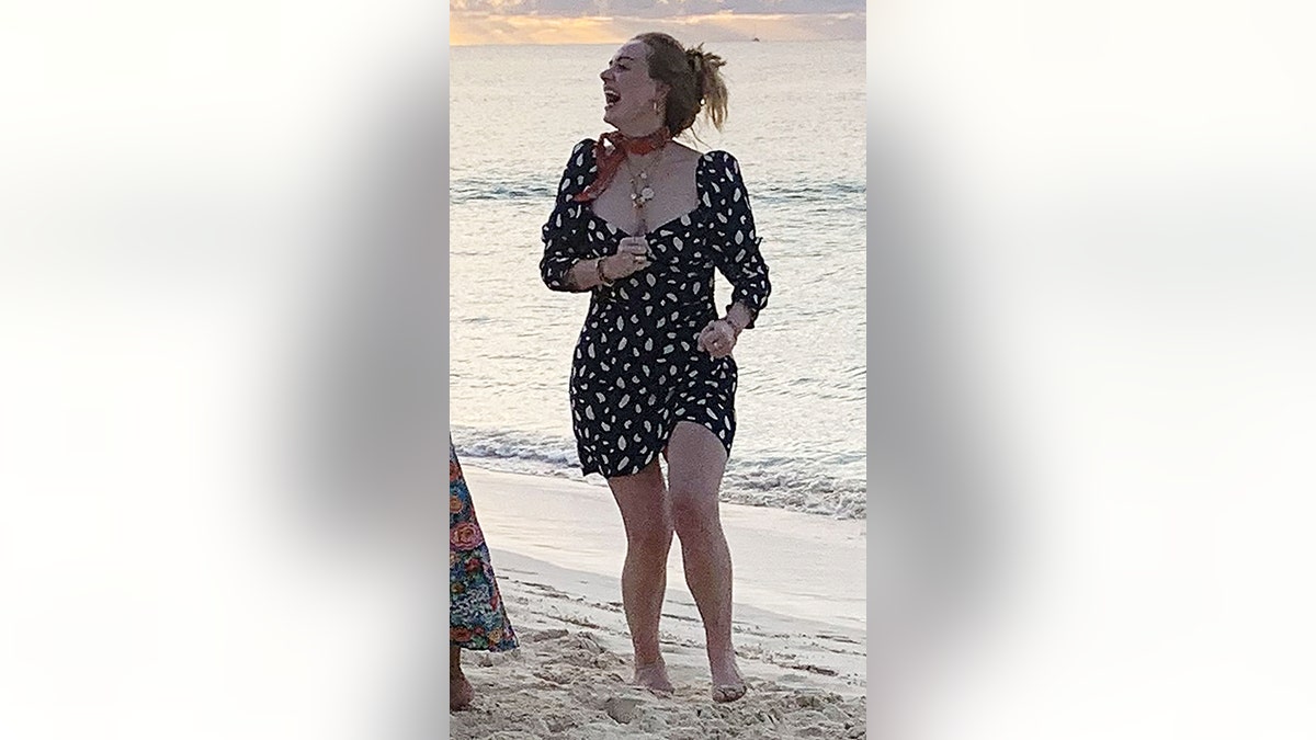British Singer Adele shows off her dramatic weight loss while pictured with Harry Styles and TV presenter James Corden on Holiday together in Anguilla.