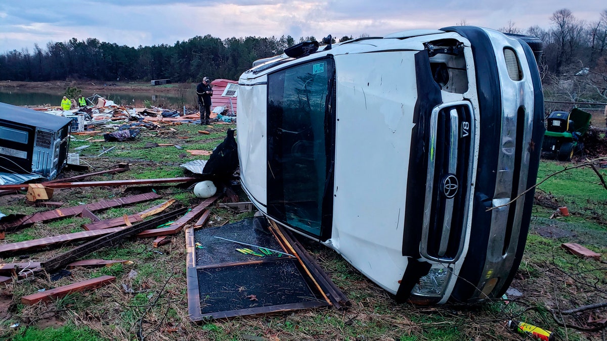 This photo provided by Bossier Parish Sheriff's Office shows damage from Friday nights severe weather, including the home of an elderly in Bossier Parish, La., on Saturday, Jan. 11, 2020.