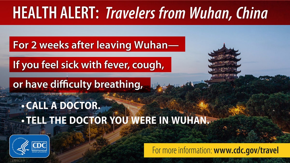 The "health alert" directed at travelers from Wuhan, China instructs the reader to consult with a doctor if they’ve suffered from a fever, cough or difficult breathing in within two weeks of leaving the now-quarantined city.