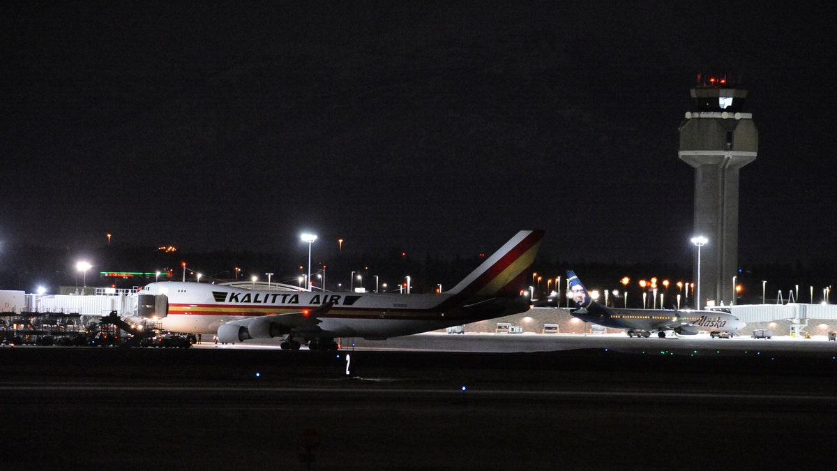 The Boeing 747 aircraft stopped at Ted Stevens Anchorage International Airport in Anchorage, Alaska on Tuesday to refuel. 