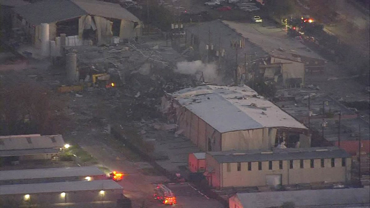 Image shows Watson Grinding Manufacturing in Houston after an explosion shortly after 4 a.m. local time Friday.