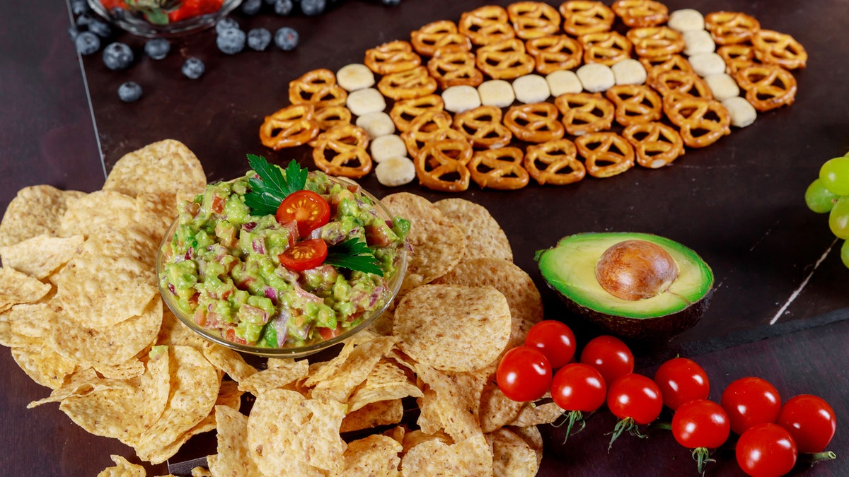 Super Bowl snack ideas including chips and dip