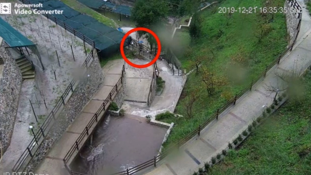 A person can be seen standing right before a landslide strikes in Cetara, Italy on Dec. 21, 2019.