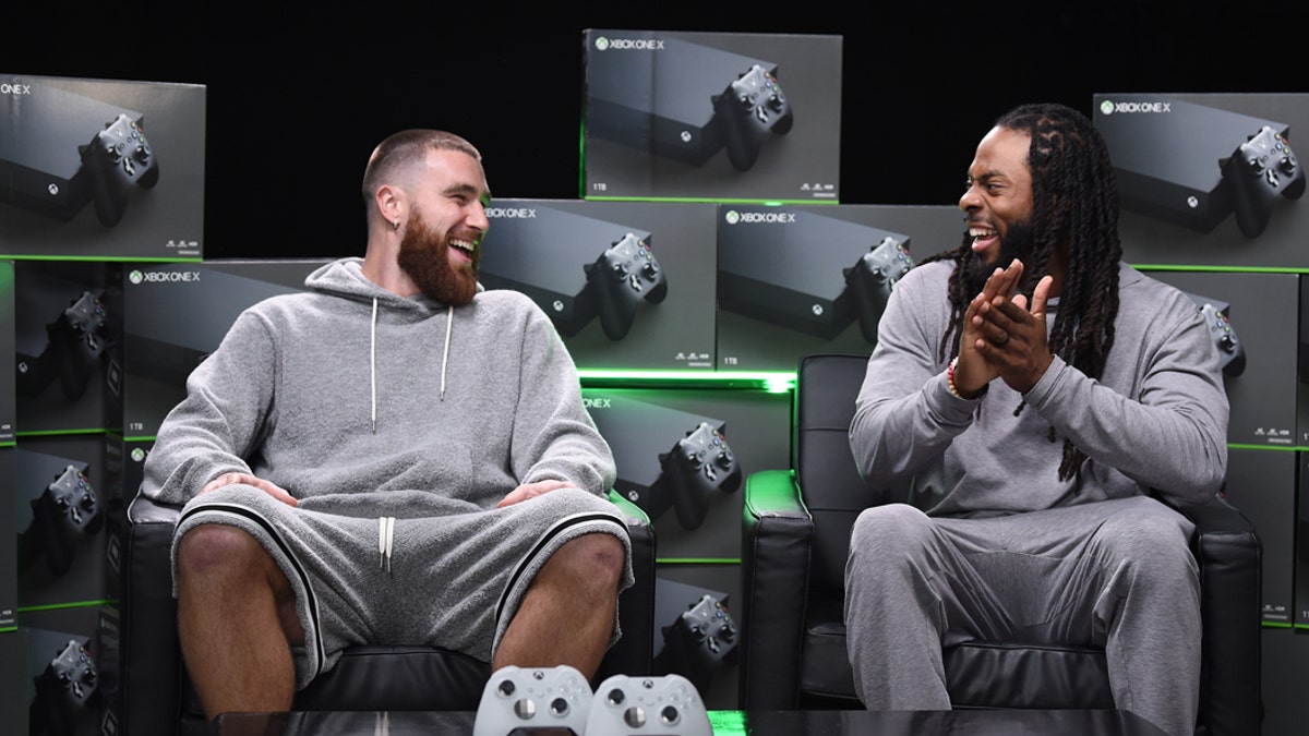MIAMI, FLORIDA - JANUARY 28: Travis Kelce and Richard Sherman join the annual Xbox Sessions: Game Before the Game at M3 Studios on January 28, 2020 in Miami, Florida. (Photo by Dimitrios Kambouris/Getty Images for Xbox)
