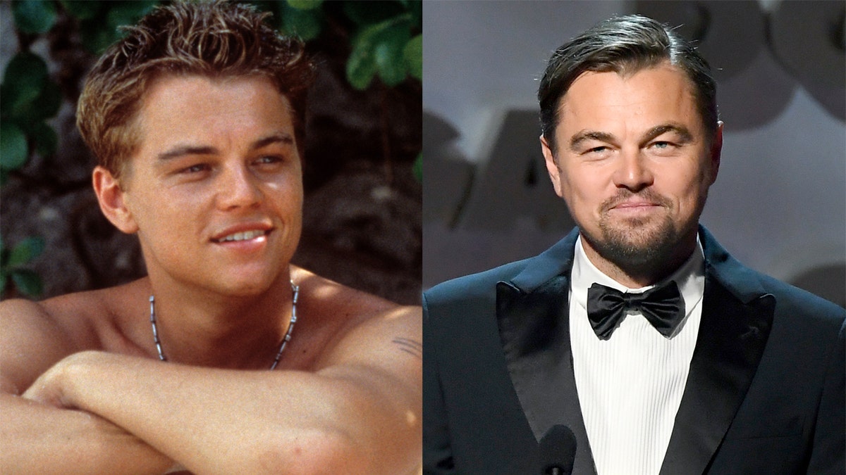 Leonardo DiCaprio in "The Beach" (left) and at at the Directors Guild Of America Awards in 2020 (right).