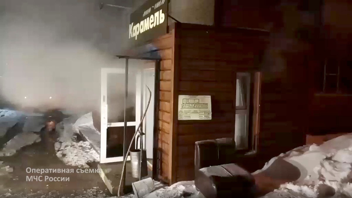 A view of a damaged hotel of nine rooms located in the basement of a residential building which was flooded with boiling water after a pipe ruptured in Perm, Russia on Monday.