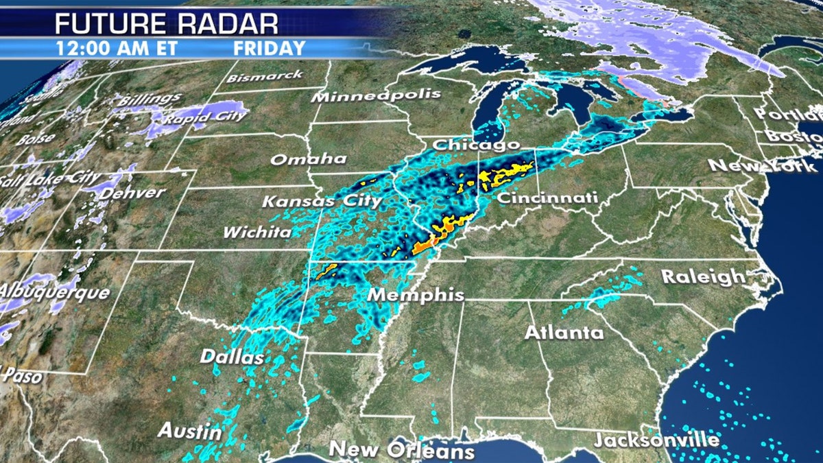 A cold front moving east is forecast to trigger severe weather and heavy rain on Friday for parts of the South.