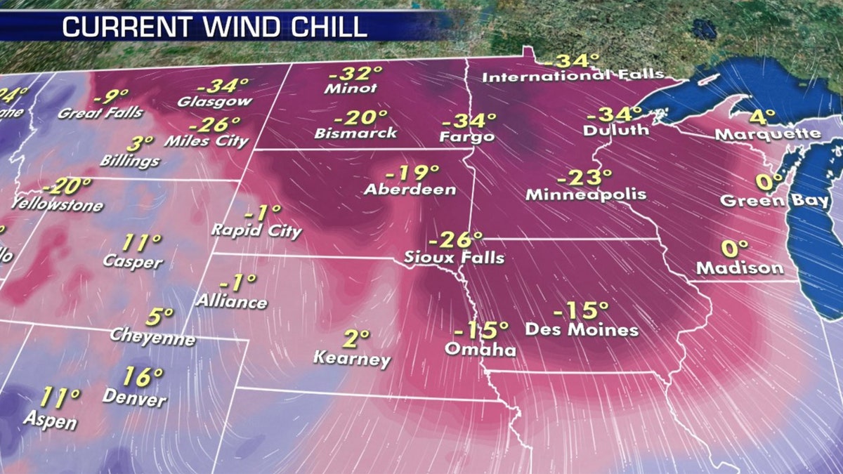 Wind chills well below zero were reported in parts of the Midwest on Thursday.