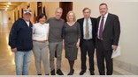 Jon Stewart (center) recently met with Senator Kirsten Gillbrand (D-NY, center) along with advocates John Feal (left) and Rosie Torres (left), founder of Burn Pits 360.