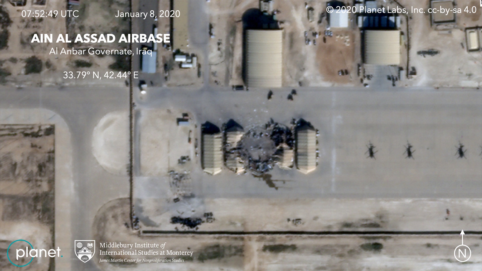 A closer view of the damage caused by the Iranian attack on the al-Asad Air Base in Iraq.