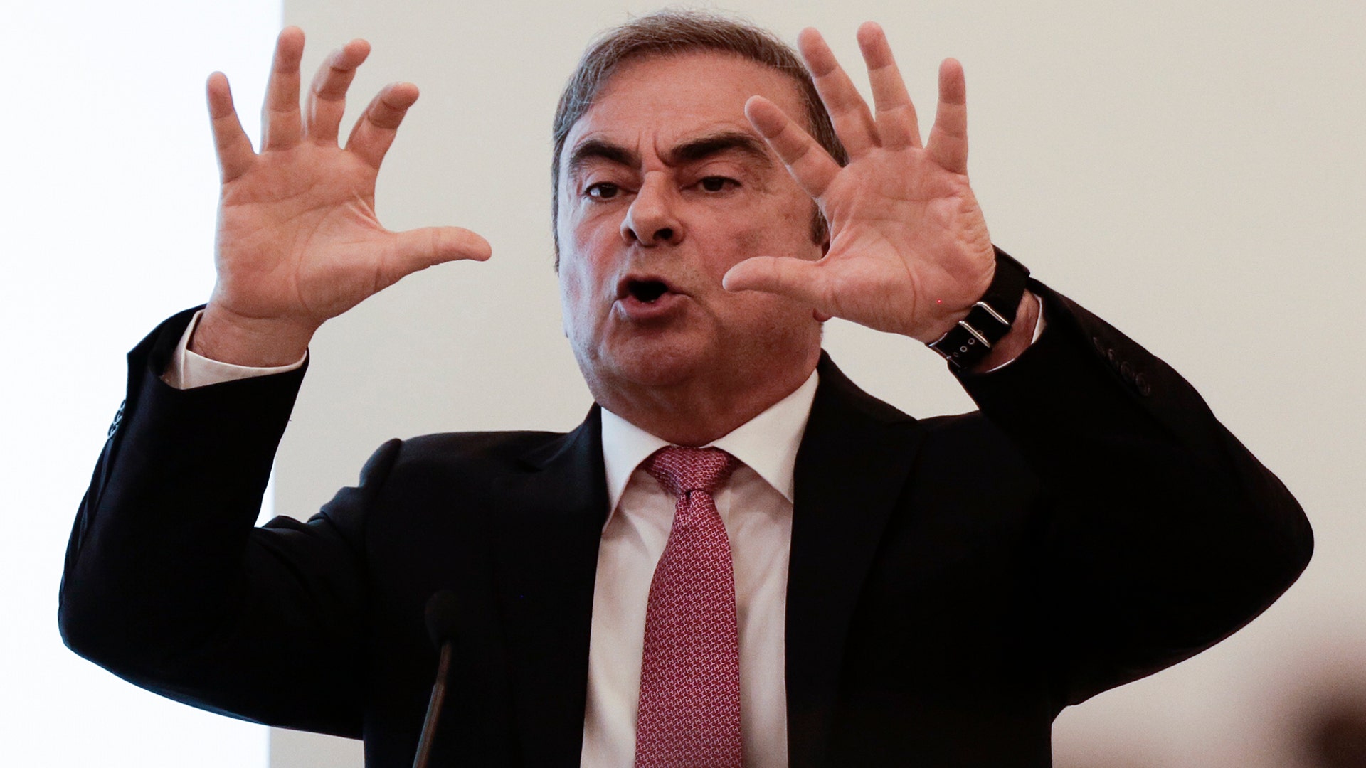 Nissan's former chairman Carlos Ghosn speaks at a press conference in Beirut, Lebanon, Jan. 8, 2020. 