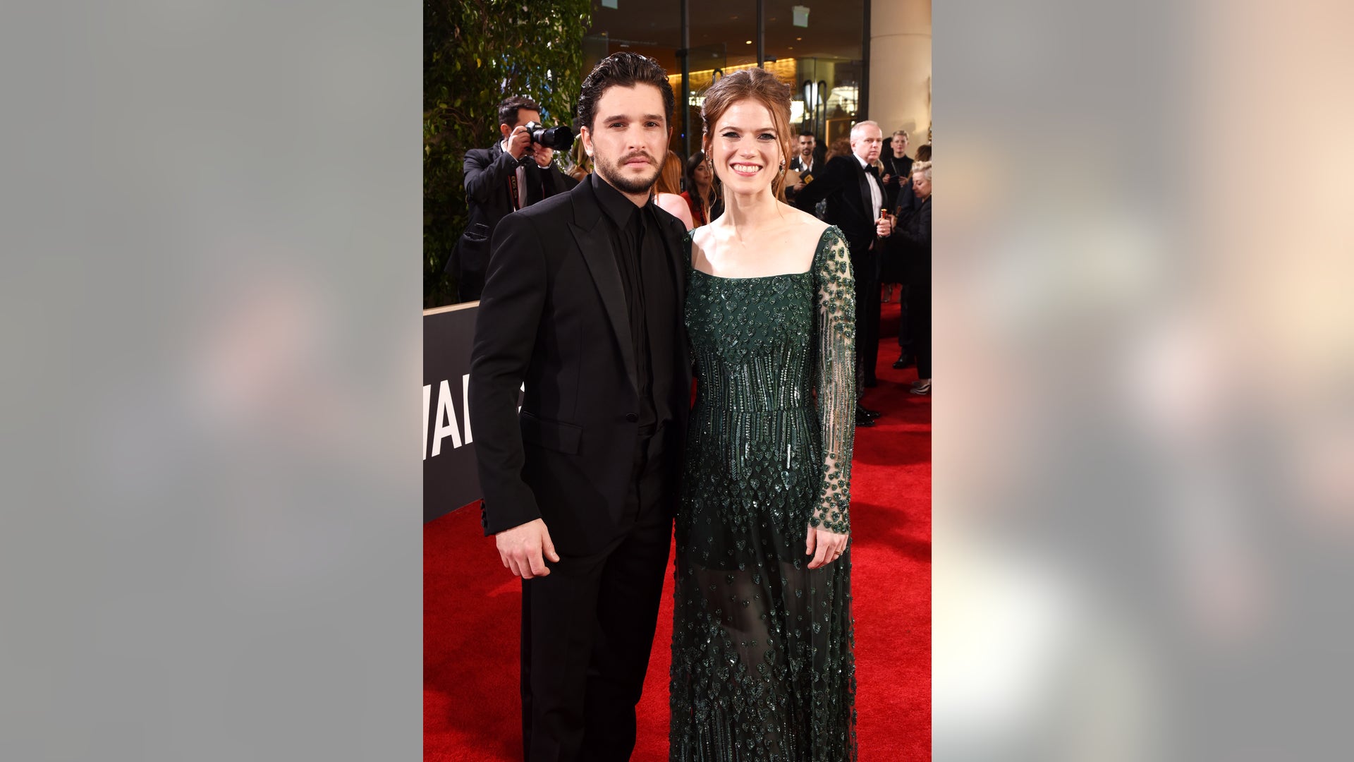 Kit Harington and Rose Leslie are all smiles at the 77th Annual Golden Globe Awards sponsored by Icelandic Glacial on January 5, 2020 at the Beverly Hilton in Los Angeles, CA. 