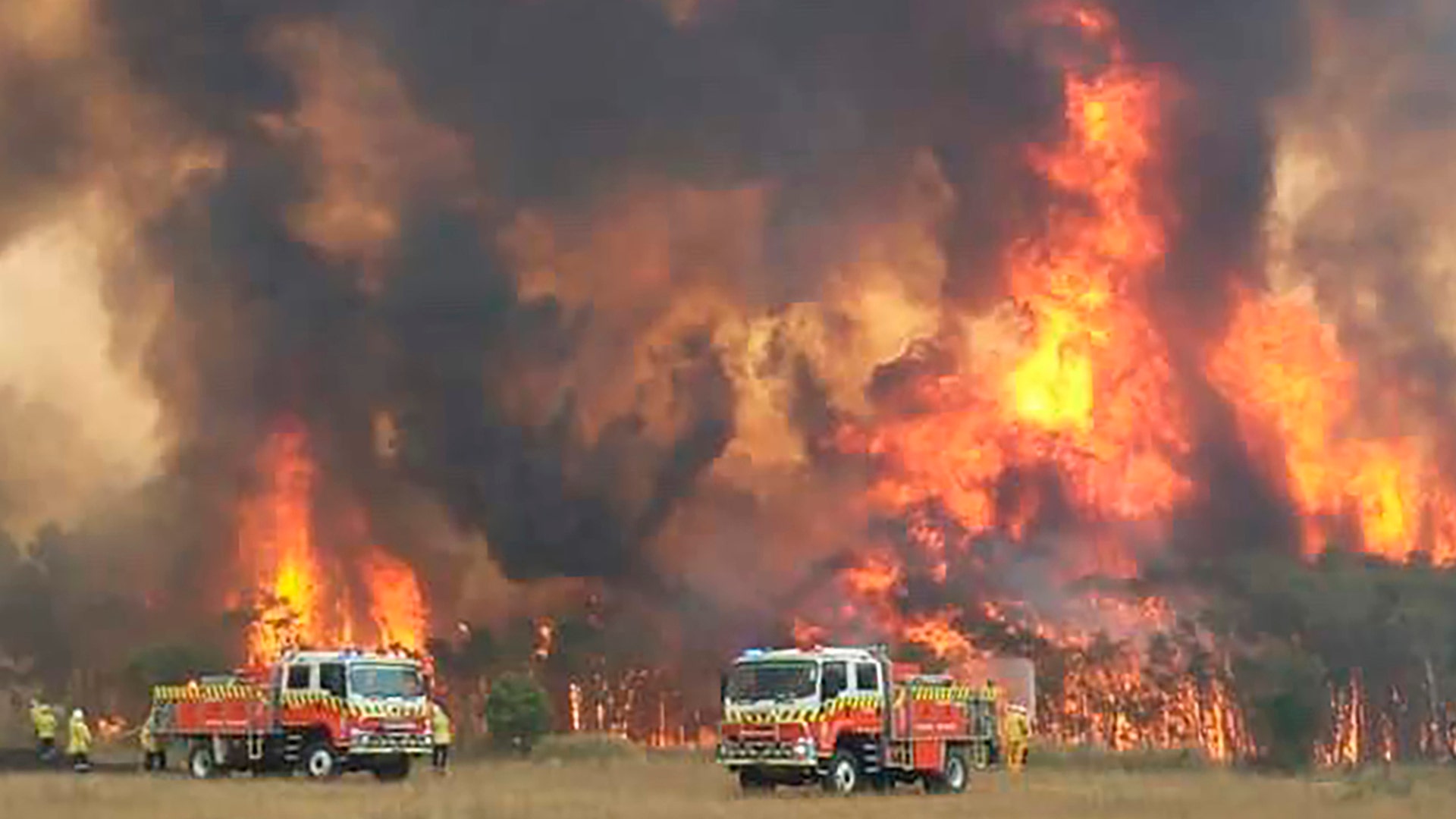 Firefighters work to protect homes around Charmhaven, New South Wales, Dec. 30, 2019.