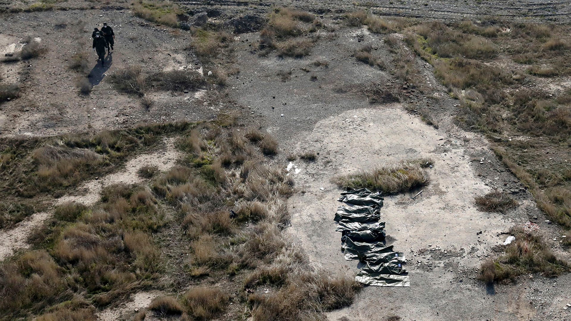 Bodies of the victims of the Ukrainian plane crash are collected by a rescue team at the scene.