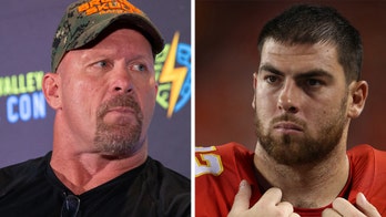 Kansas City Chiefs' Eric Fisher performs 'Stone Cold' celebration after touchdown