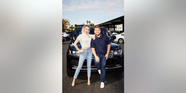 Miley Cyrus and James Corden perform in a Carpool Karaoke during "The Late Late Show with James Corden."
