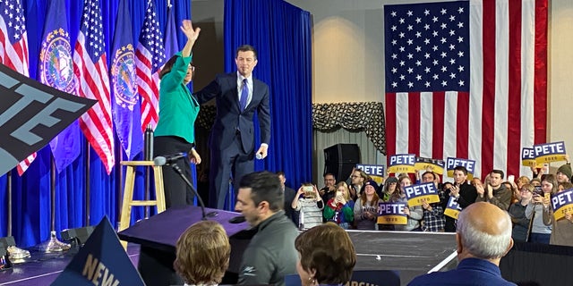 Rep. Annie Kuster of New Hampshire endorses Pete Buttigieg for the Democratic presidential nomination at a campaign event in Concord, NH