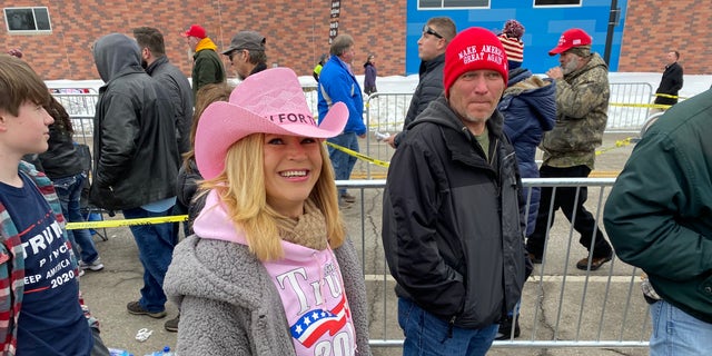 Iowa resident and Trump supporter Ronnie Drake waits in line to enter the president's rally in Des Moines, Iowa, on Jan. 30, 2020