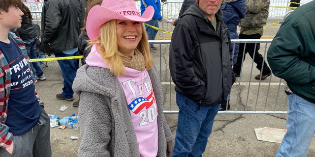 Iowa resident and Trump supporter Ronnie Drake waits in line to enter the president's rally in Des Moines, Iowa, on Jan. 30, 2020