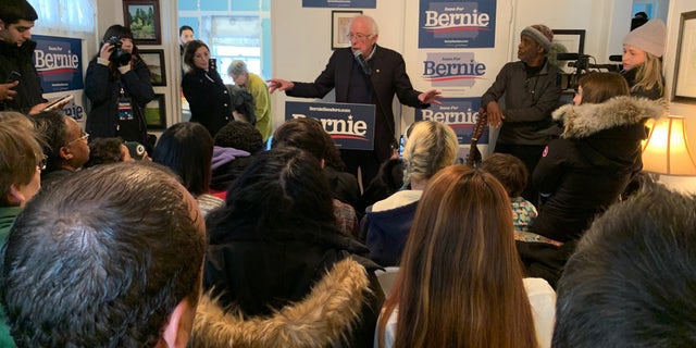 Democratic presidential candidate Sen. Bernie Sanders of Vermont speaks with reporters in Des Moines, Iowa on Dec. 31, 2019