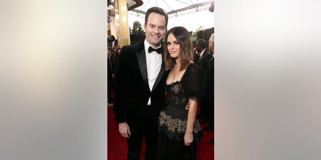 Bill Hader and Rachel Bilson arrive at the 77th Annual Golden Globe Awards held at the Beverly Hilton Hotel on January 5, 2020.