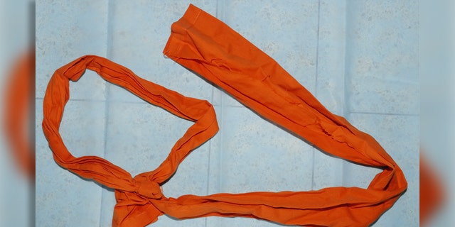 A noose made out of a prison sheet that was found inside Epstein's cell.