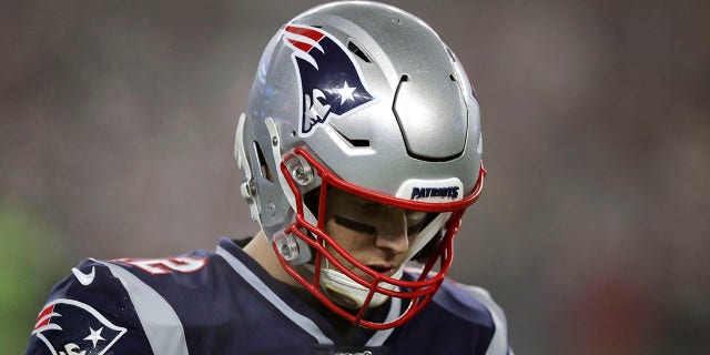 New England Patriots quarterback Tom Brady walks to the sideline after a series of plays in the first half of an NFL wild-card playoff football game against the Tennessee Titans, Saturday, Jan. 4, 2020, in Foxborough, Mass. (Associated Press)