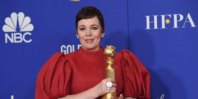 Olivia Colman poses in the press room with the award for best performance by an actress in a television series, drama for "The Crown" at the 77th annual Golden Globe Awards at the Beverly Hilton Hotel on Sunday, Jan. 5, 2020, in Beverly Hills, Calif.