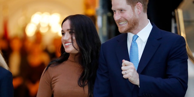 FILE - In this Tuesday Jan. 7, 2020 file photo Britain's Prince Harry and Meghan, Duchess of Sussex leave after visiting Canada House in London after their recent stay in Canada. (AP Photo/Frank Augstein, FILE)