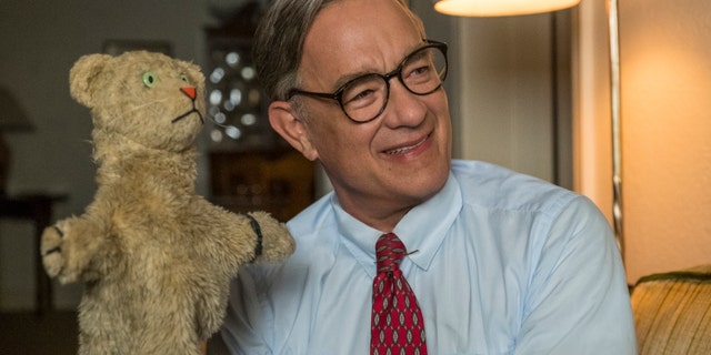 This image released by Sony Pictures shows Tom Hanks as Mister Rogers in a scene from 