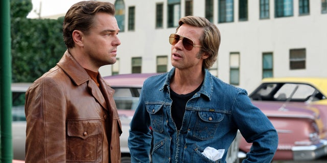 This image released by Sony Pictures shows Leonardo DiCaprio, left, and Brad Pitt in a scene from 