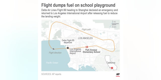 A map shows Delta Flight 89 path over Los Angeles.