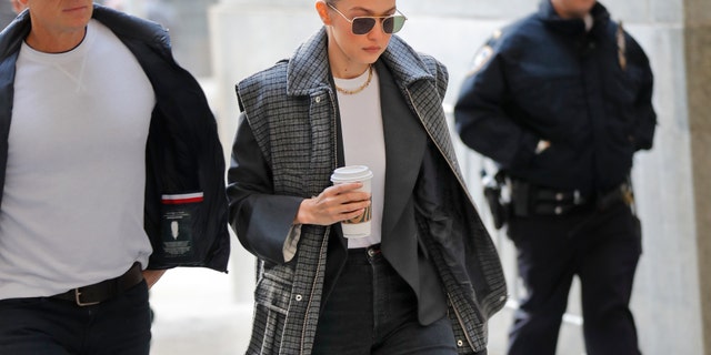 Gigi Hadid arrives at a Manhattan courthouse for Harvey Weinstein's jury selection in his trial on rape and sexual assault charges in New York, Thursday, Jan. 16, 2020.