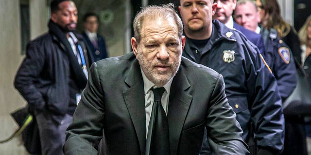 Harvey Weinstein leaves a Manhattan court in a walker in January 2020.