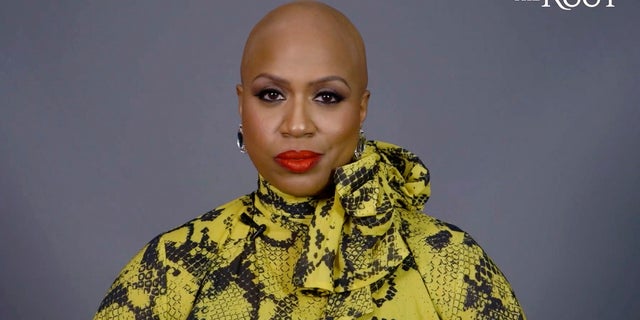 Rep. Ayanna Pressley appeared in a video posted Thursday announcing that she has gone bald due to alopecia. (Courtesy of The Root and G/O Media via AP)