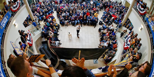 Pete Buttigieg speaking at the University of Dubuque in Dubuque, Iowa, this past Wednesday. (AP Photo/Gene J. Puskar)