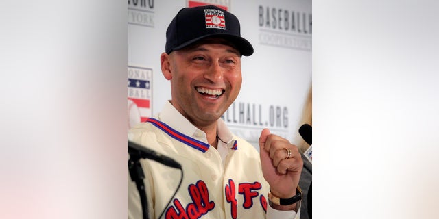 New York Yankees shortstop Derek Jeter speaks during a Baseball Hall of Fame press conference on Wednesday in New York. Jeter and Larry Walker will both join the 2020 Hall of Fame class. (AP Photo/Bebeto Matthews)