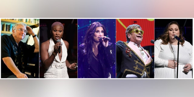 This combination of photos shows, from left, Randy Newman, Cynthis Erivo, Idina Menzel, Elton John and Chrissy Metz who will perform nominated songs at the 92nd Oscars on Feb. 9. (AP Photo)
