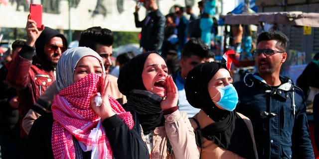 Anti-government protesters gather in Tahrir Square in Baghdad, Iraq, Sunday, Jan. 26, 2020. 