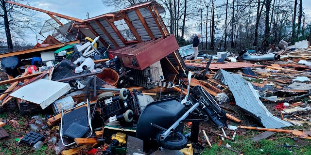 This photo provided by Bossier Parish Sheriff's Office shows damage from Friday nights severe weather, including the home of an elderly in Bossier Parish, La., on Saturday, Jan. 11, 2020. (Lt. Bill Davis/Bossier Parish Sheriff's Office via AP)