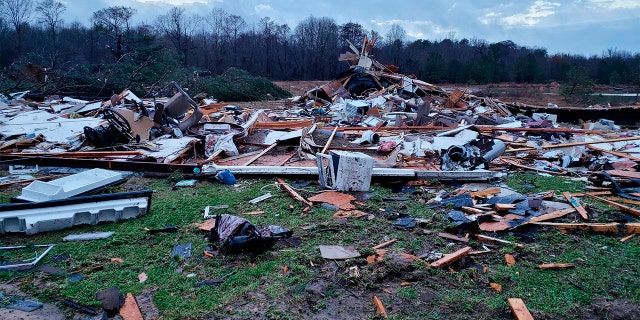 This photo provided by Bossier Parish Sheriff's Office shows damage from Friday nights severe weather, including the home of an elderly in Bossier Parish, La., on Saturday, Jan. 11, 2020. (Lt. Bill Davis/Bossier Parish Sheriff's Office via AP)