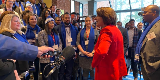 Democratic presidential candidate Sen. Amy Klobuchar of Minnesota speaks with members of the College Convention, in Manchester, NH on Jan. 7, 2020.